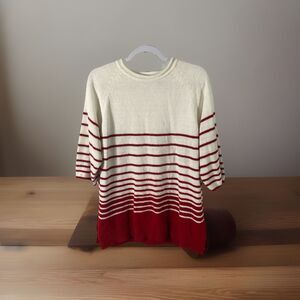 CAROLYN TAYLOR white red stripe short sleeve crewneck pullover sweater top L